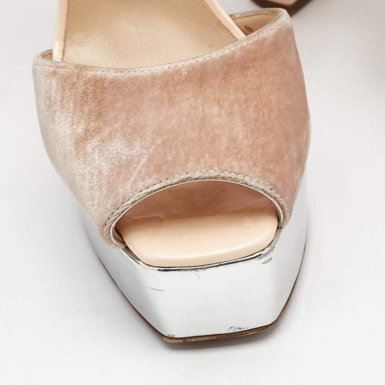 Pre Owned Giuseppe Zanotti Beige Satin and Velvet Lavinia Platform Sandals Size 41