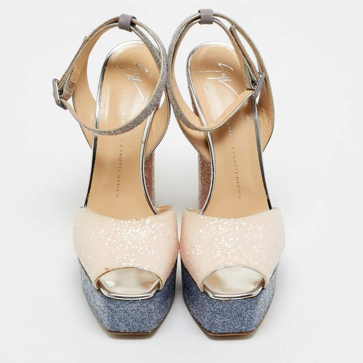 Pre Owned Giuseppe Zanotti Multicolor Glitter Lavinia Platform Sandals Size 40