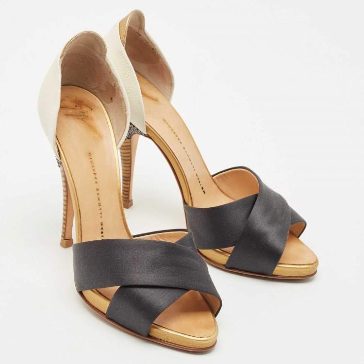 Pre Owned Giuseppe Zanotti Multicolor Leather and Satin Platform Pumps Size 38.5