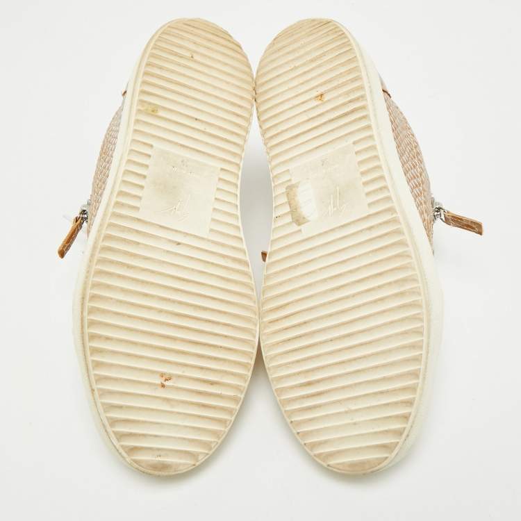 Pre Owned Giuseppe Zanotti Gold Croc Embossed Leather Frankie Low Top Sneakers Size 39