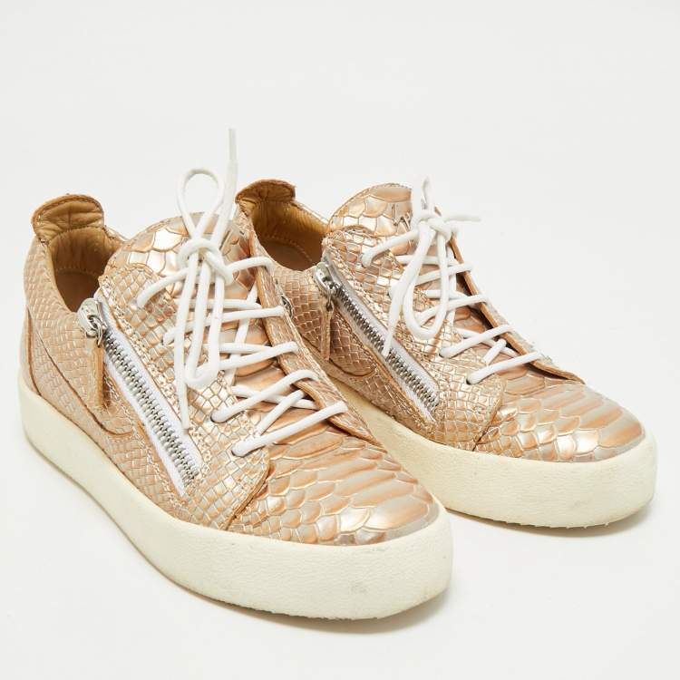 Pre Owned Giuseppe Zanotti Gold Croc Embossed Leather Frankie Low Top Sneakers Size 39