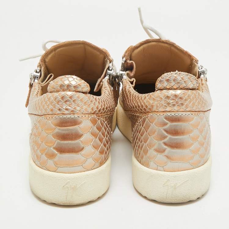 Pre Owned Giuseppe Zanotti Gold Croc Embossed Leather Frankie Low Top Sneakers Size 39