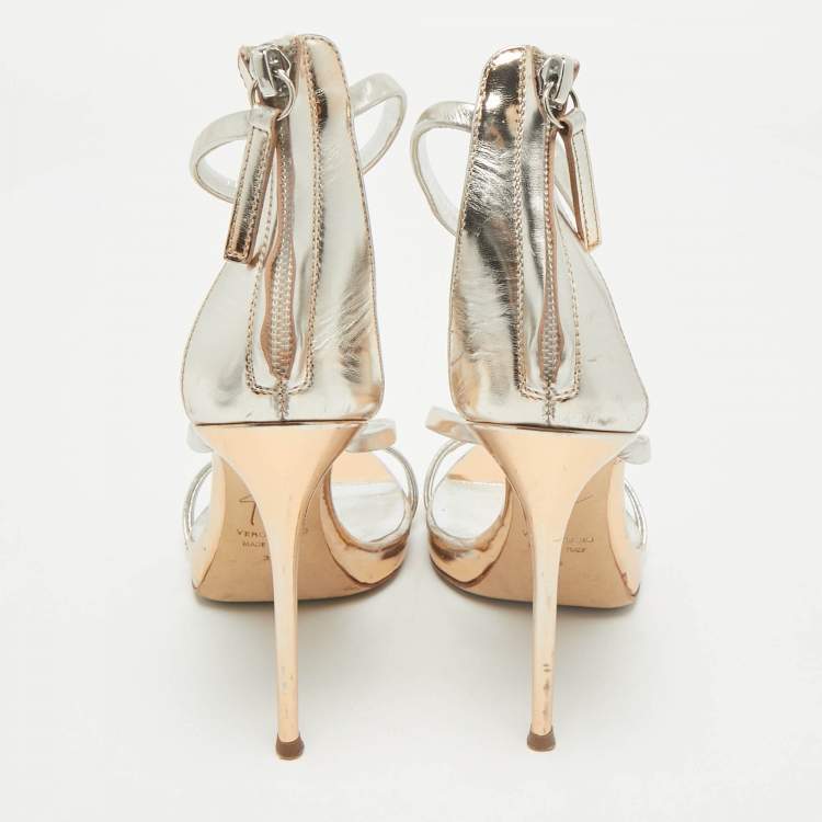 Pre Owned Giuseppe Zanotti Silver Leather Harmony Ankle Strap Sandals Size 36