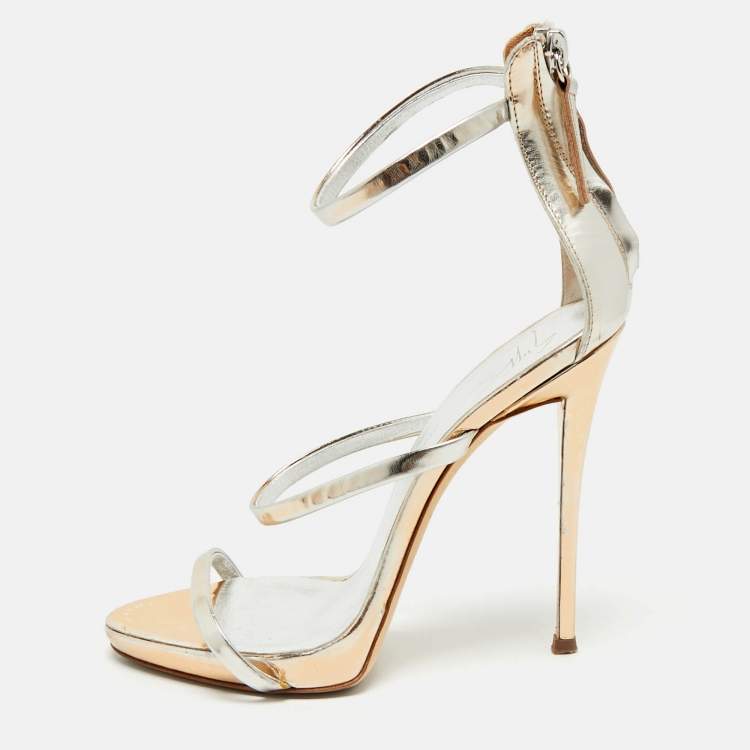 Pre Owned Giuseppe Zanotti Silver Leather Harmony Ankle Strap Sandals Size 36