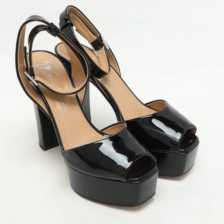 Pre Owned Giuseppe Zanotti Black Patent Leather Betty Platform Ankle Strap Sandals Size 38