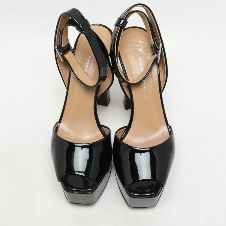 Pre Owned Giuseppe Zanotti Black Patent Leather Betty Platform Ankle Strap Sandals Size 38