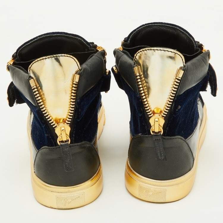 Pre Owned Giuseppe Zanotti Black Velvet and Patent Leather Coby High Top Sneakers Size 40