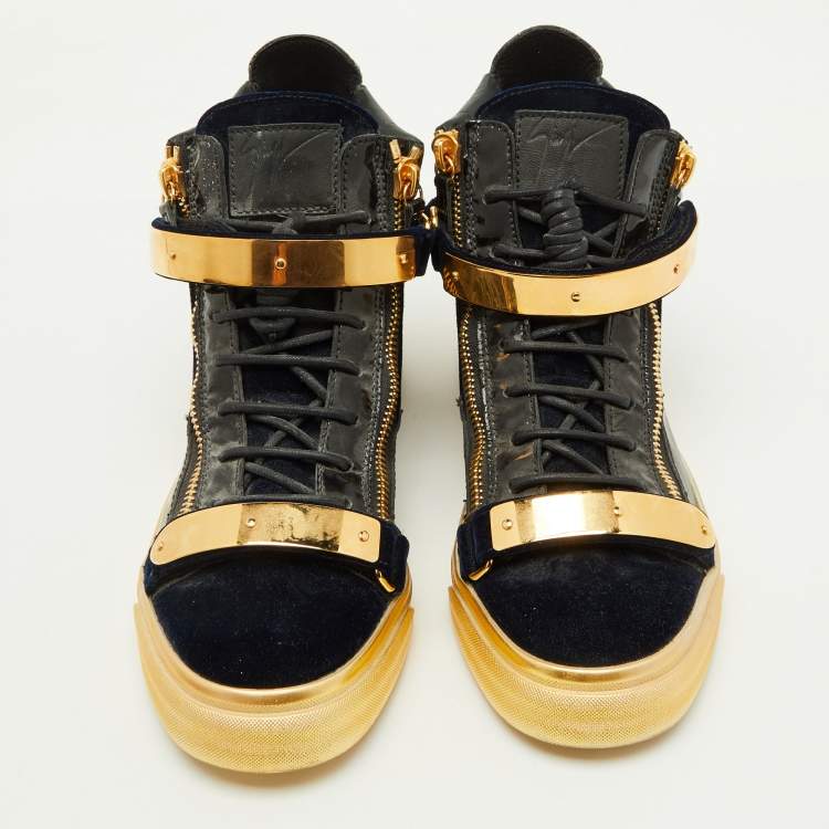 Pre Owned Giuseppe Zanotti Black Velvet and Patent Leather Coby High Top Sneakers Size 40