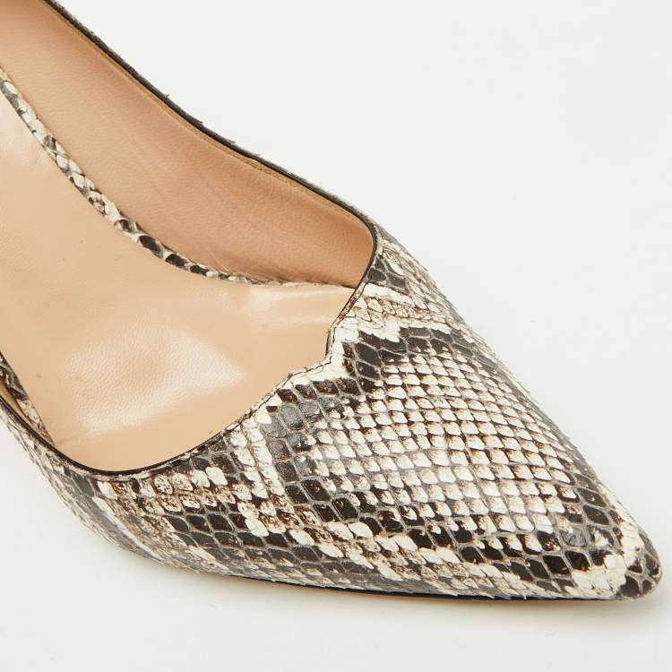 Pre Owned Giuseppe Zanotti Brown/Beige Python Embossed Leather Pointed Toe Pumps Size 41