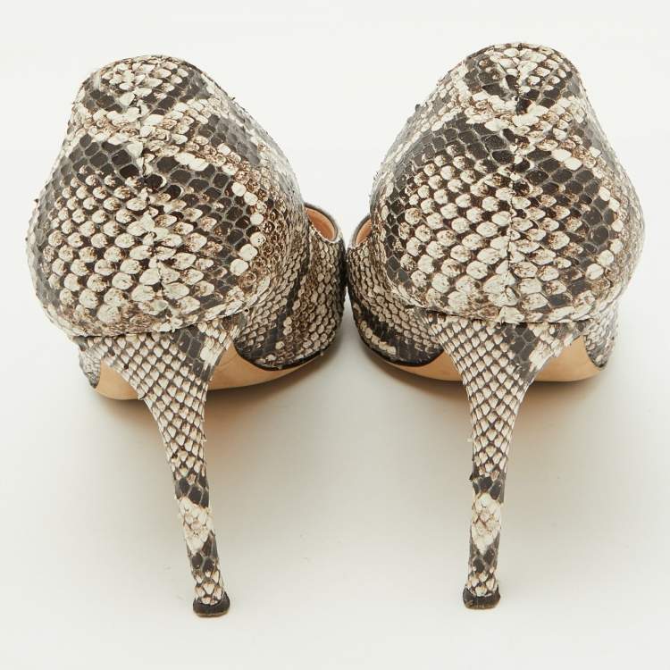 Pre Owned Giuseppe Zanotti Brown/Beige Python Embossed Leather Pointed Toe Pumps Size 41