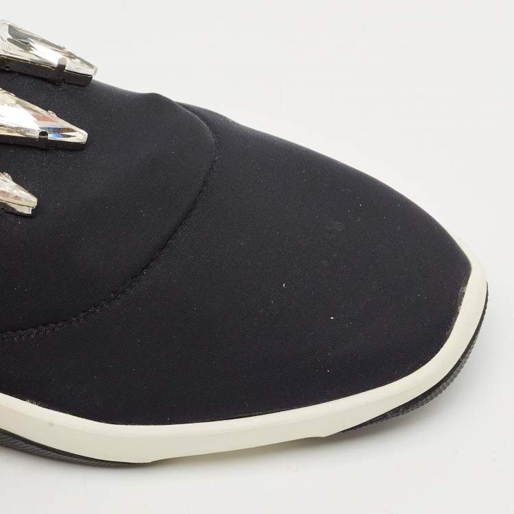 Pre Owned Giuseppe Zanotti Black Fabric Light Jump Lts Crystal Embellished Sneakers Size 39