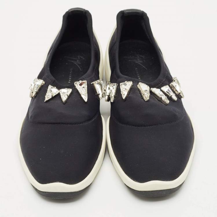 Pre Owned Giuseppe Zanotti Black Fabric Light Jump Lts Crystal Embellished Sneakers Size 39