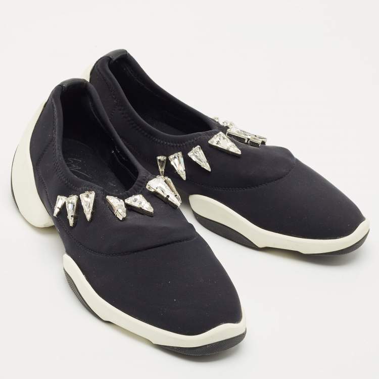 Pre Owned Giuseppe Zanotti Black Fabric Light Jump Lts Crystal Embellished Sneakers Size 39