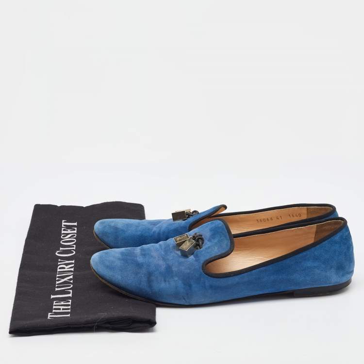 Pre Owned Giuseppe Zanotti Blue Suede Charm Smoking Slippers Size 41