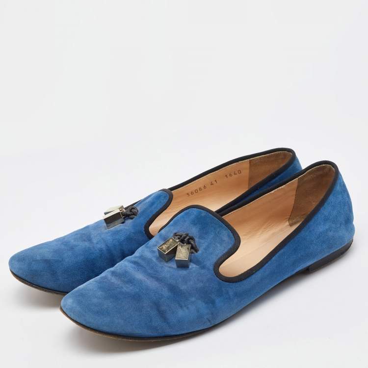 Pre Owned Giuseppe Zanotti Blue Suede Charm Smoking Slippers Size 41
