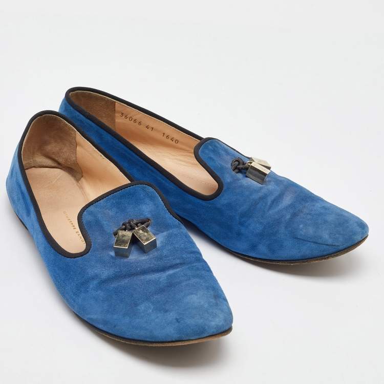 Pre Owned Giuseppe Zanotti Blue Suede Charm Smoking Slippers Size 41