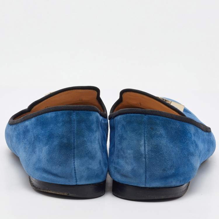 Pre Owned Giuseppe Zanotti Blue Suede Charm Smoking Slippers Size 41