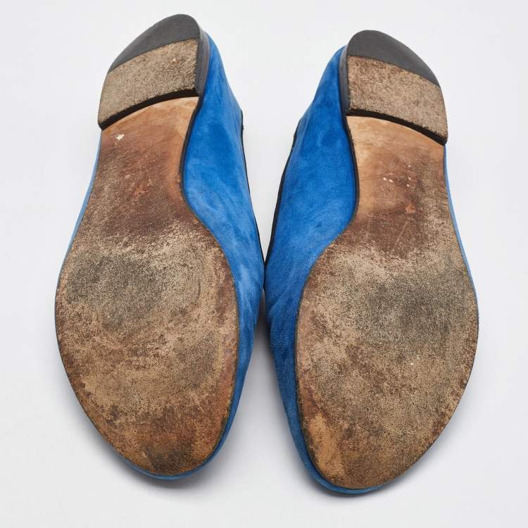 Pre Owned Giuseppe Zanotti Blue Suede Charm Smoking Slippers Size 41