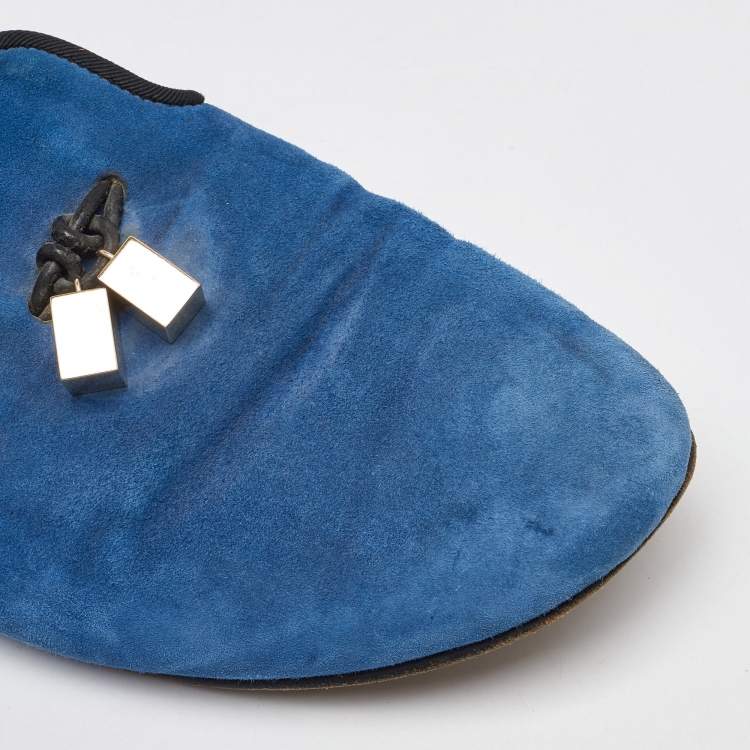Pre Owned Giuseppe Zanotti Blue Suede Charm Smoking Slippers Size 41