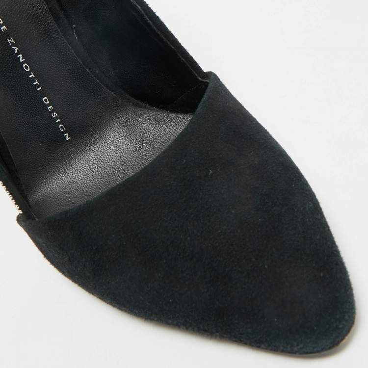 Pre Owned Giuseppe Zanotti Black Suede Crystal Embellished Pumps Size 39