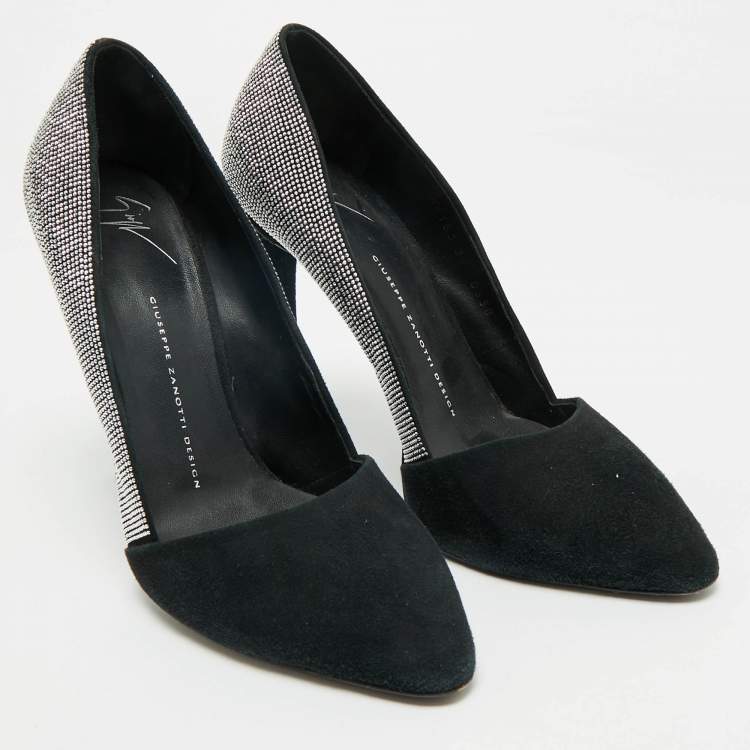 Pre Owned Giuseppe Zanotti Black Suede Crystal Embellished Pumps Size 39