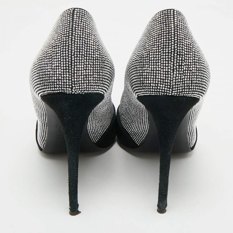 Pre Owned Giuseppe Zanotti Black Suede Crystal Embellished Pumps Size 39