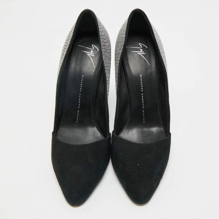 Pre Owned Giuseppe Zanotti Black Suede Crystal Embellished Pumps Size 39