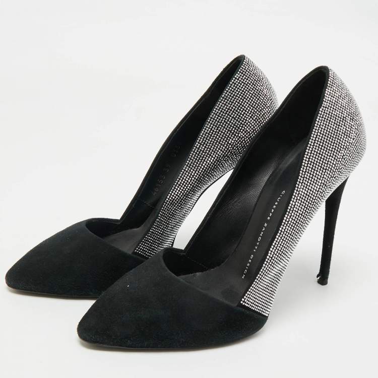 Pre Owned Giuseppe Zanotti Black Suede Crystal Embellished Pumps Size 39