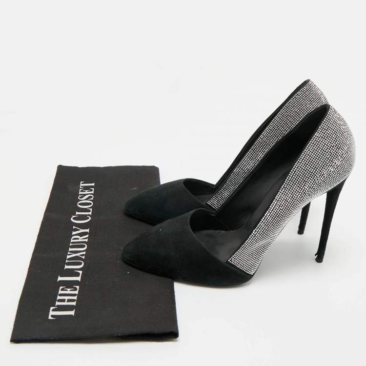 Pre Owned Giuseppe Zanotti Black Suede Crystal Embellished Pumps Size 39