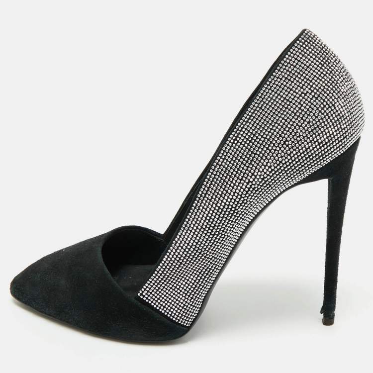 Pre Owned Giuseppe Zanotti Black Suede Crystal Embellished Pumps Size 39