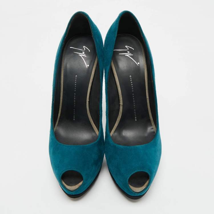 Pre Owned Giuseppe Zanotti Tricolor Suede Nana Peep Toe Platform Pumps Size 39.5