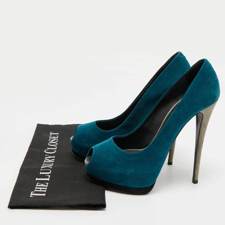 Pre Owned Giuseppe Zanotti Tricolor Suede Nana Peep Toe Platform Pumps Size 39.5