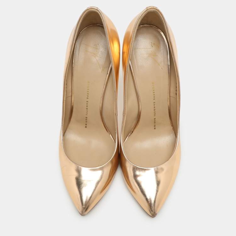 Pre Owned Giuseppe Zanotti Rose Gold Metalic Leather Pumps Size 38