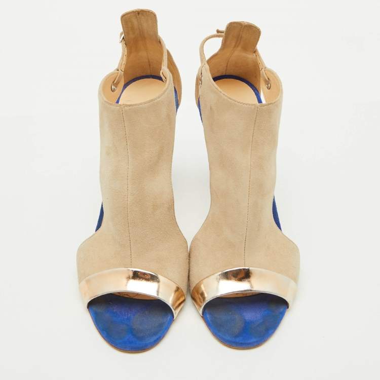 Pre Owned Giuseppe Zanotti Beige/Metallic Suede and Leather Open Toe Sandals Size 39