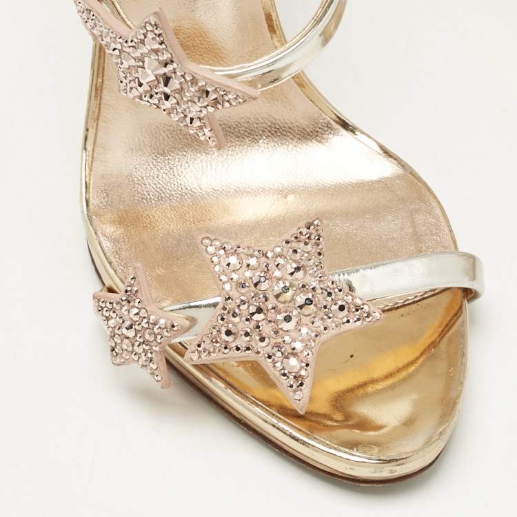 Pre Owned Giuseppe Zanotti Rose Gold Leather Harmony Star Sandals Size 37.5