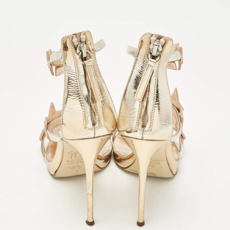 Pre Owned Giuseppe Zanotti Rose Gold Leather Harmony Star Sandals Size 37.5