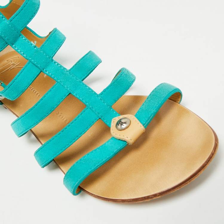 Pre Owned Giuseppe Zanotti Blue Suede Strappy Flat Sandals Size 38.5