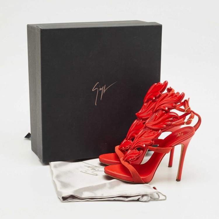 Pre Owned Giuseppe Zanotti Red Suede Cruel Wing Ankle Strap Sandals Size 36