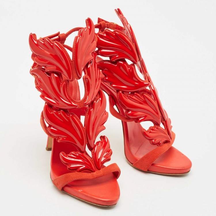Pre Owned Giuseppe Zanotti Red Suede Cruel Wing Ankle Strap Sandals Size 36