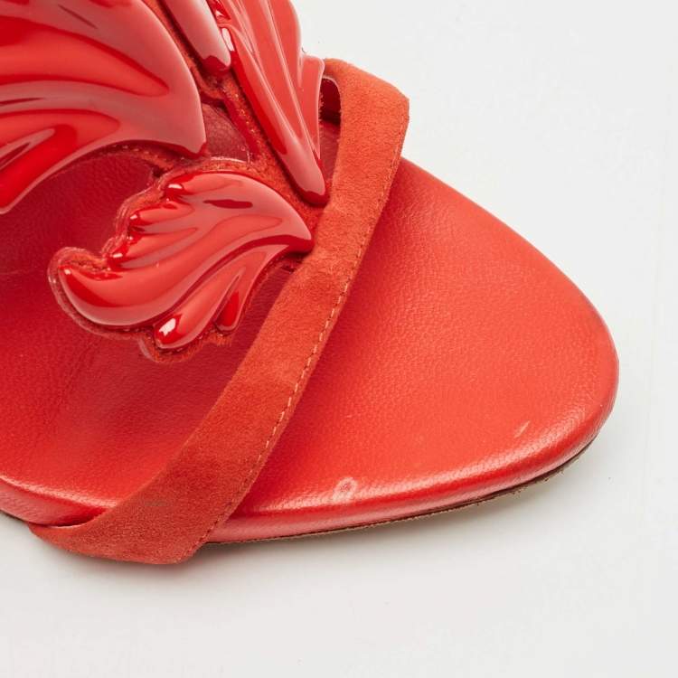 Pre Owned Giuseppe Zanotti Red Suede Cruel Wing Ankle Strap Sandals Size 36