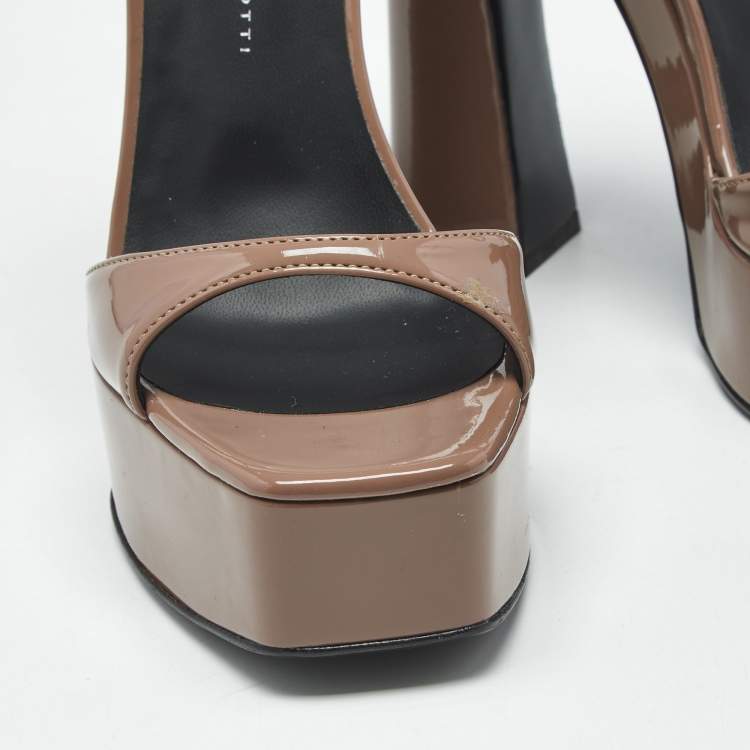 Pre Owned Giuseppe Zanotti Taupe Brown Patent Leather Sylvy Ankle Strap Platform Sandals Size 36
