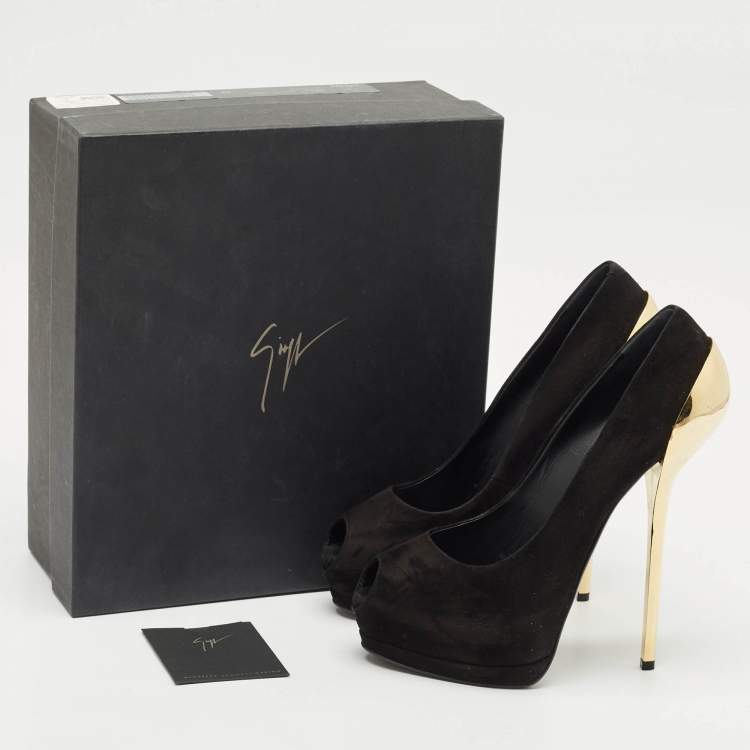 Pre Owned Giuseppe Zanotti Black Suede Peep Toe Platform Pumps Size 39