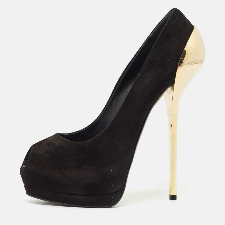 Pre Owned Giuseppe Zanotti Black Suede Peep Toe Platform Pumps Size 39