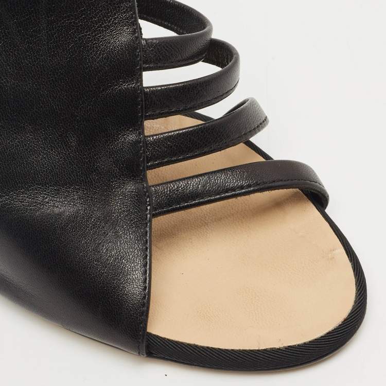 Pre Owned Giuseppe Zanotti Black Leather Cut Out Sandals Size 38.5