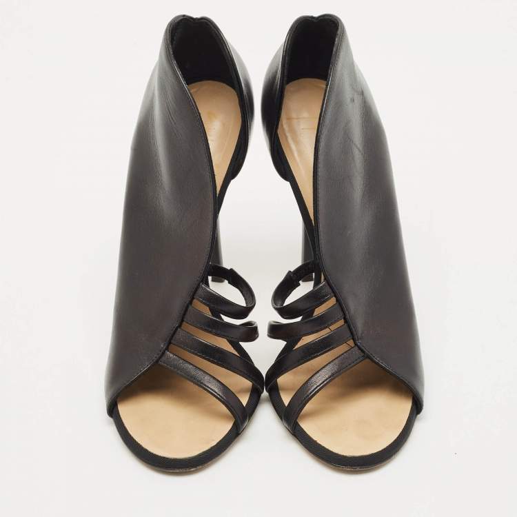 Pre Owned Giuseppe Zanotti Black Leather Cut Out Sandals Size 38.5