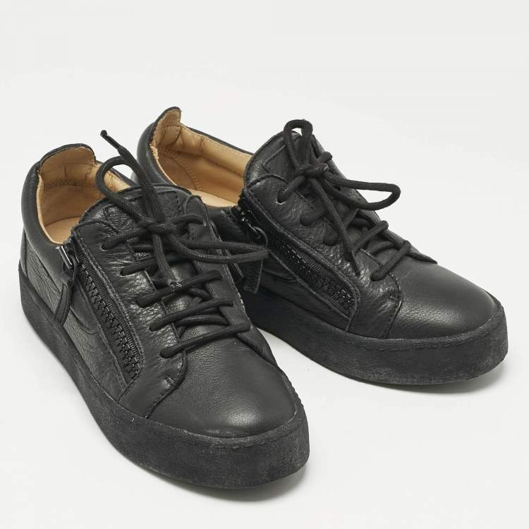 Pre Owned Giuseppe Zanotti Black Leather Frankie Low Top Sneakers Size 37