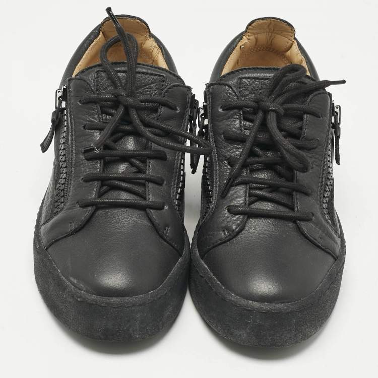 Pre Owned Giuseppe Zanotti Black Leather Frankie Low Top Sneakers Size 37