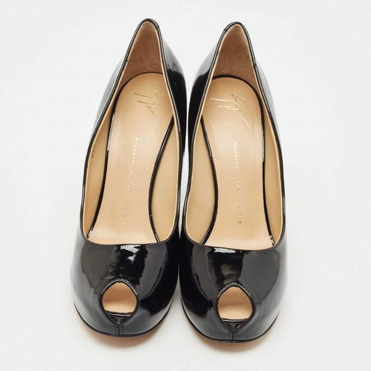 Pre Owned Giuseppe Zanotti Black Patent Leather Peep Toe Pumps Size 41