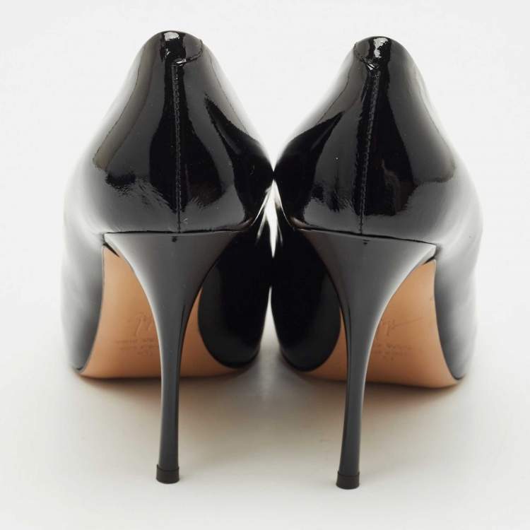 Pre Owned Giuseppe Zanotti Black Patent Leather Peep Toe Pumps Size 41