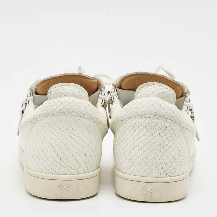 Pre Owned Giuseppe Zanotti White Snakeskin Embossed Leather Frankie Sneakers Size 40